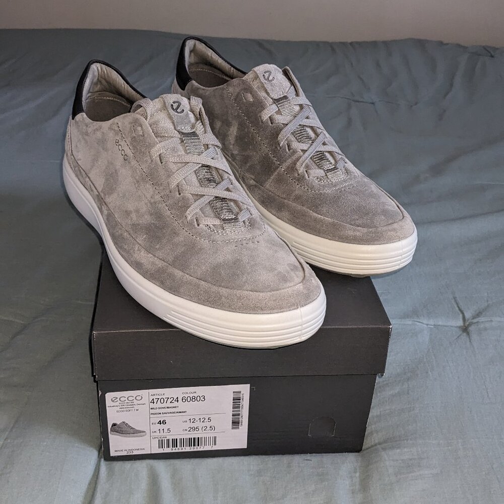 Men's Ecco Soft 7 Luxe Leather Sneaker Wild Dove/Magnet Size EU 46 12-12.5